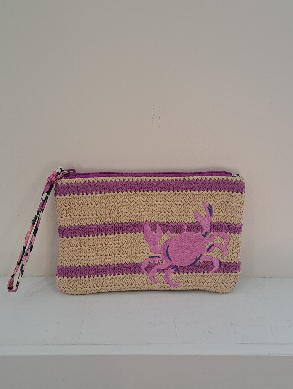 NWOT Vera Bradley Straw Clutch With Embroidered Crab Coastal Beach Ocean Mermaid